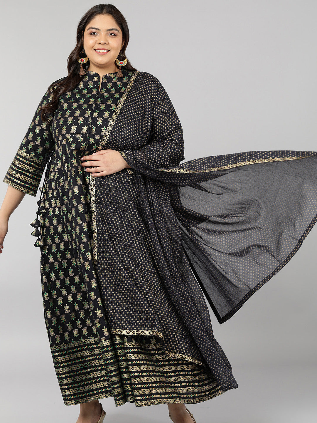 Rayon Printed Anarkali Kurta Set (Green)