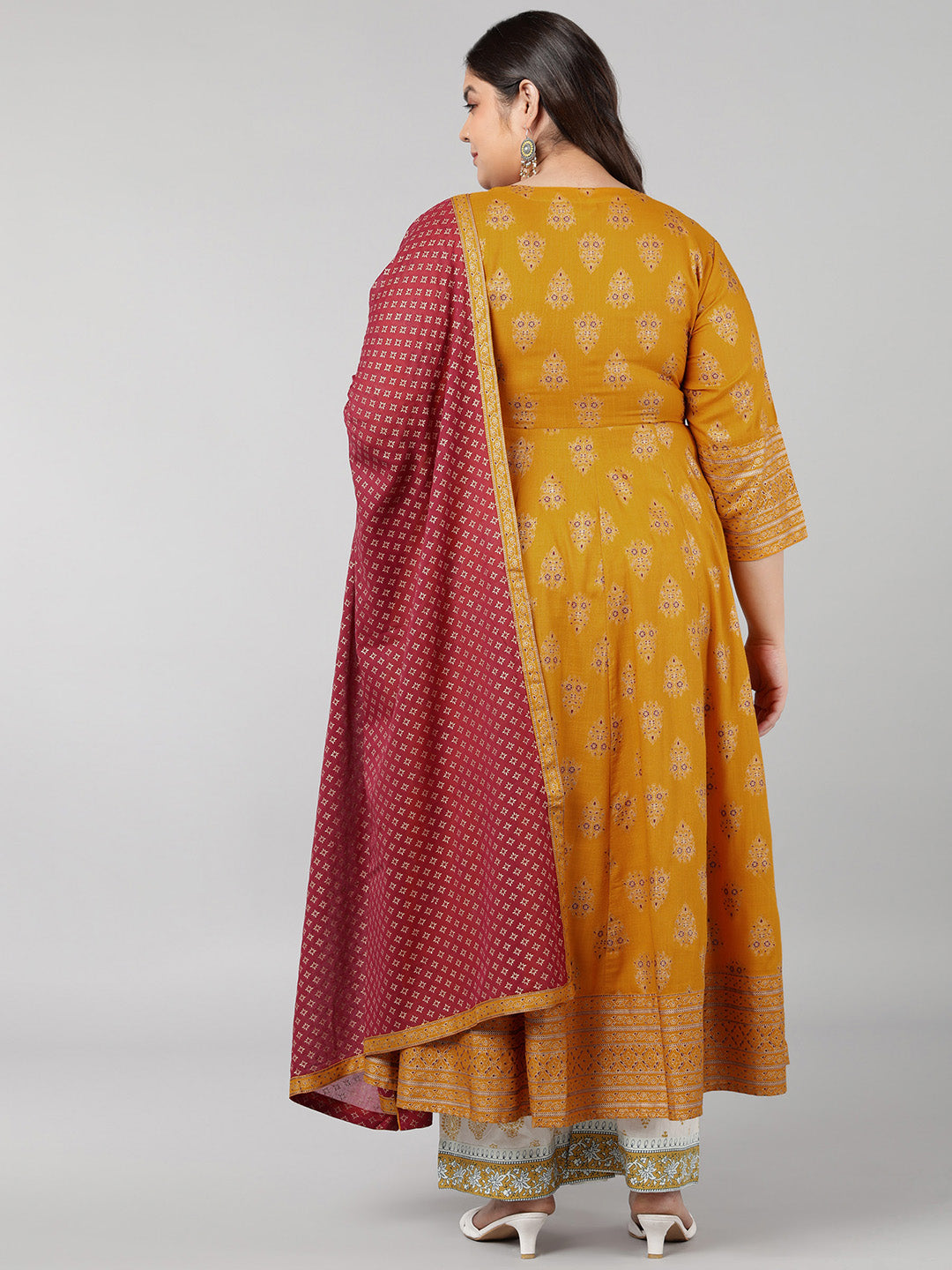 Rayon Printed Anarkali Kurta Set (Mustard)