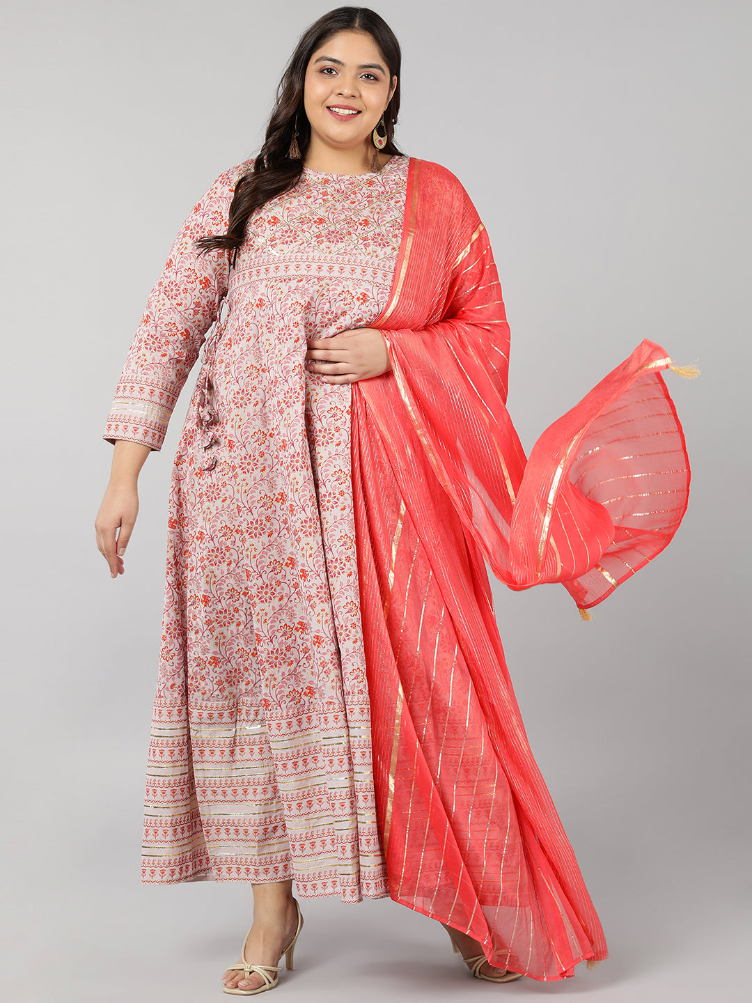 Cotton Printed Regular Kurta Set (Off-White)