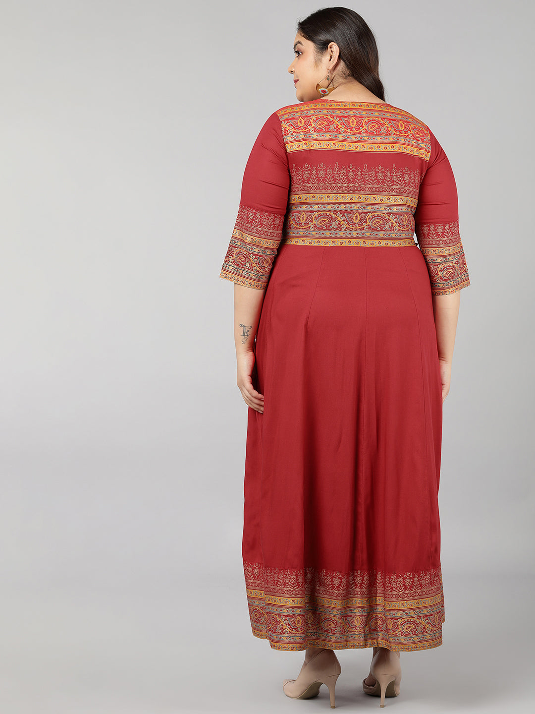 Rayon Gold Print Anarkali Kurta (Red)