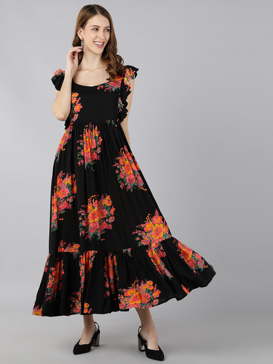 Rayon Printed Anarkali Kurta (Black)