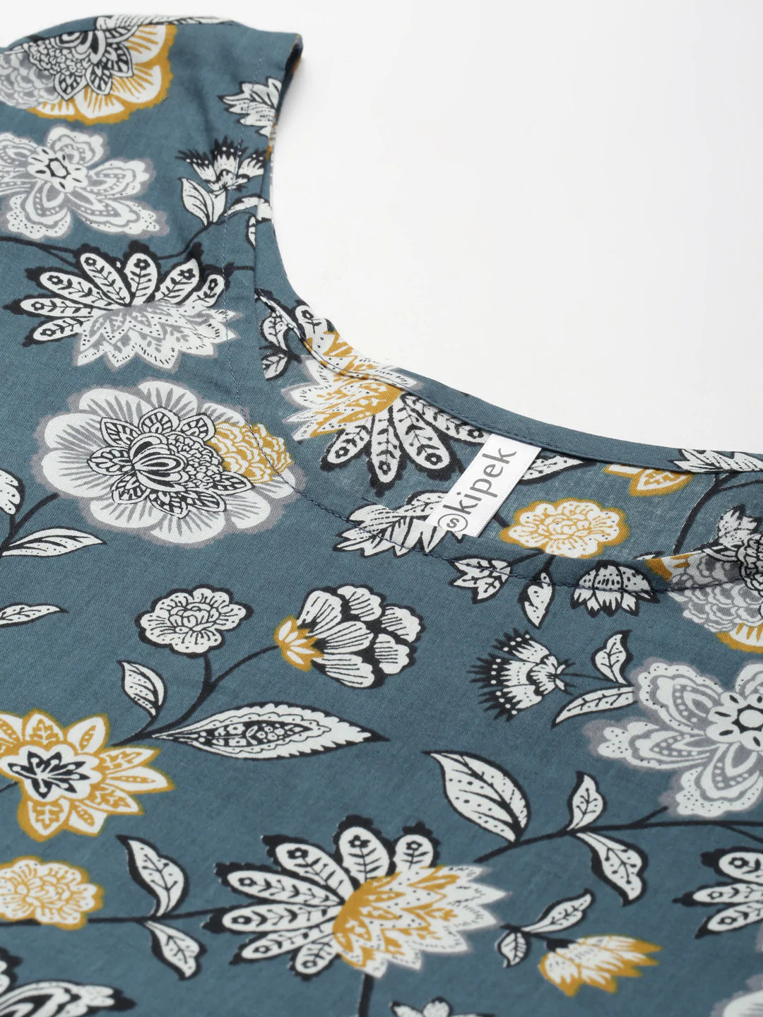 Cotton Mix Print Flared Kurta (Teal)