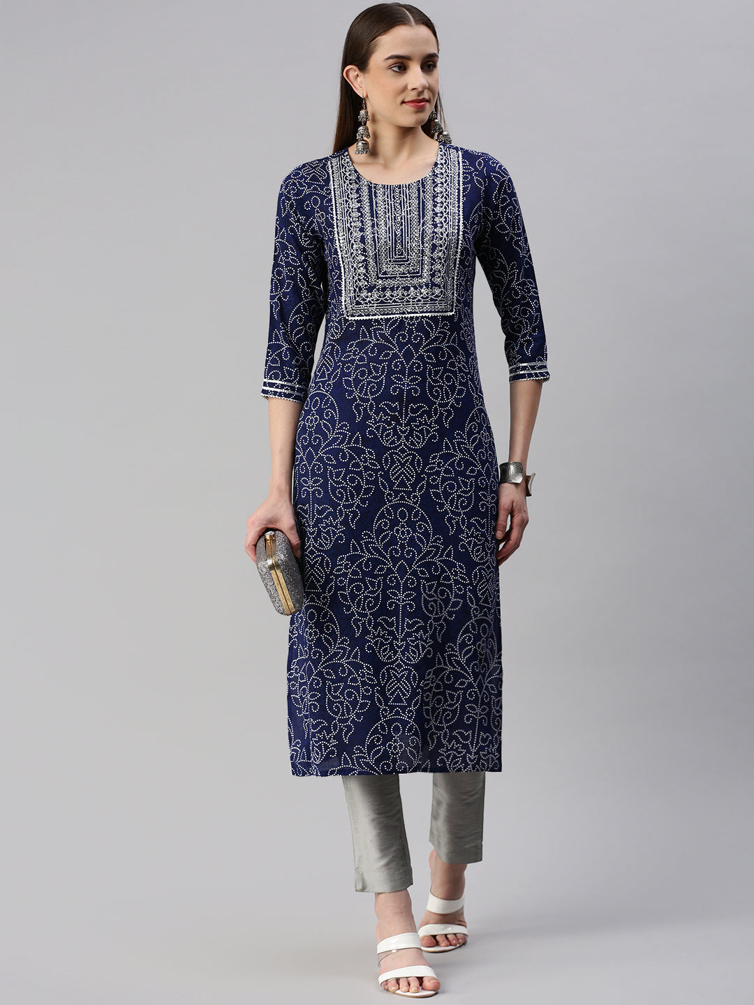 Rayon Bandhani Print Straight Kurta