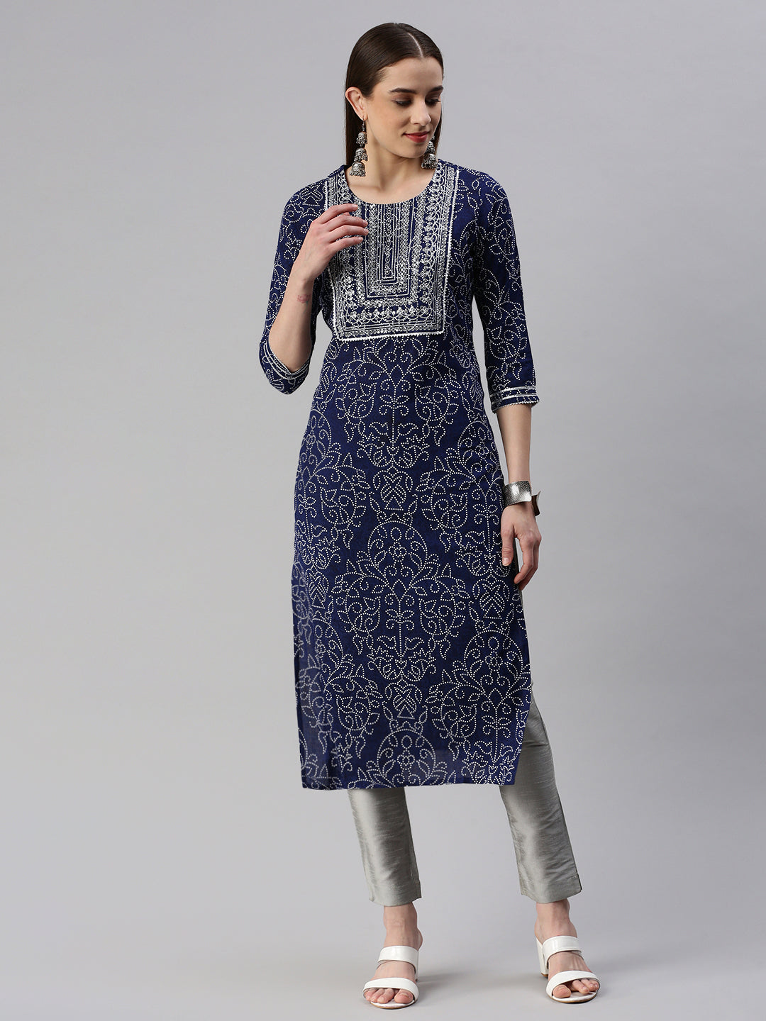 Rayon Bandhani Print Straight Kurta