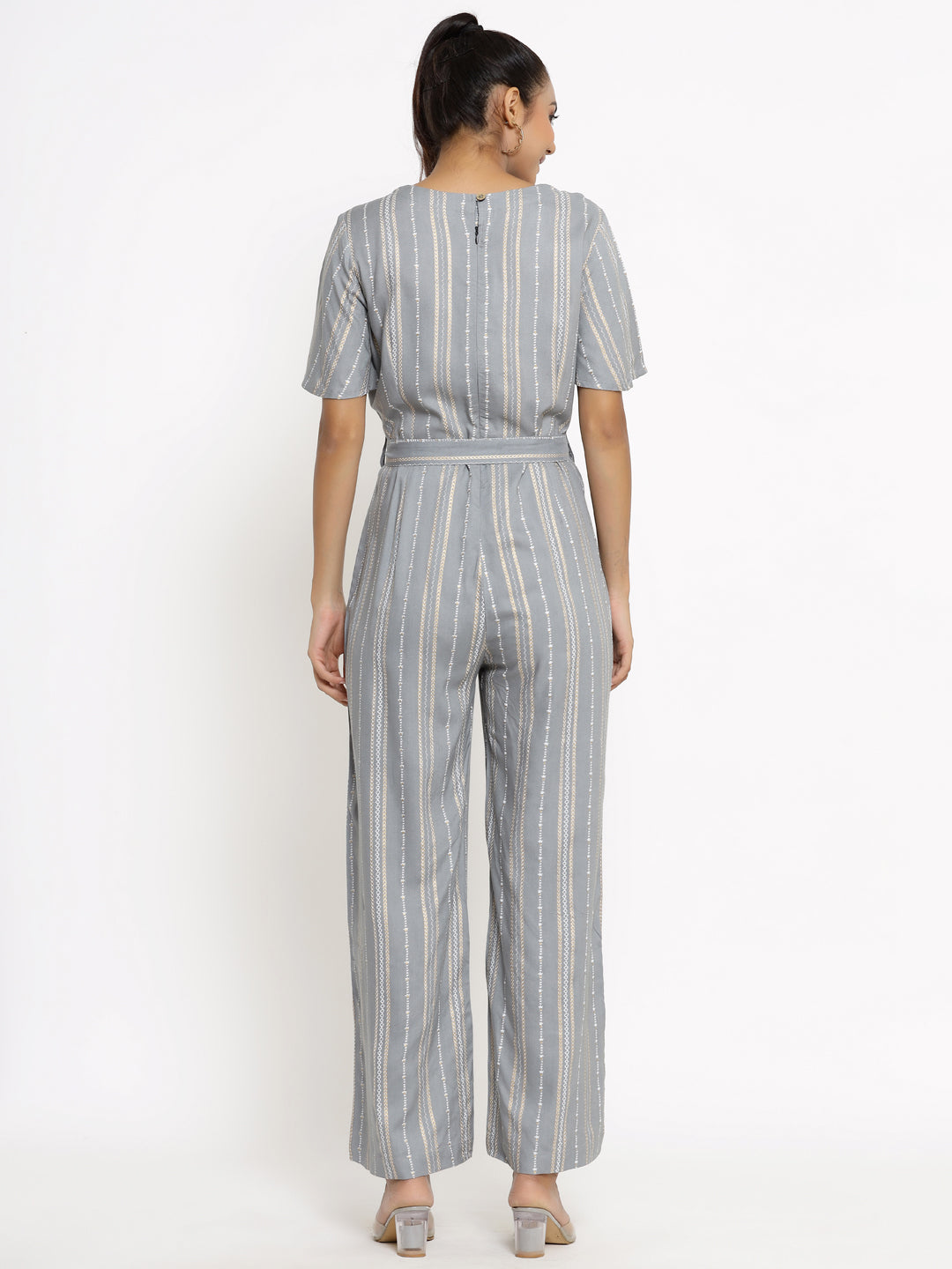 Rayon Stripe Print Straight Jumpsuit