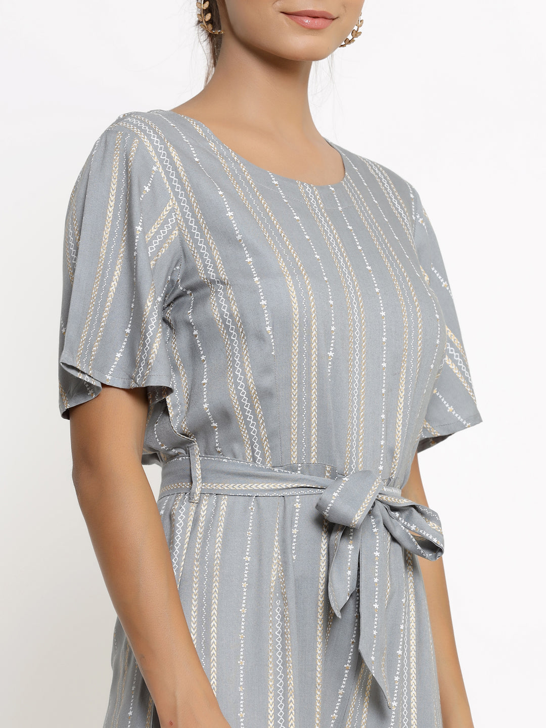 Rayon Stripe Print Straight Jumpsuit