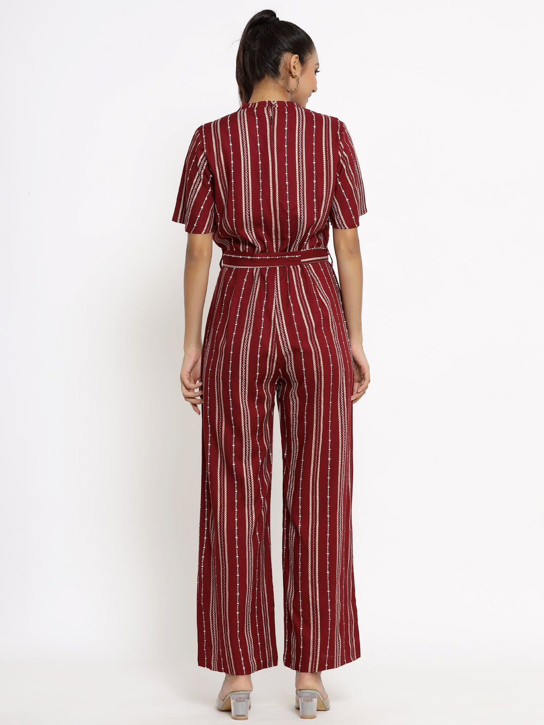 Rayon Stripe Print Straight Jumpsuit