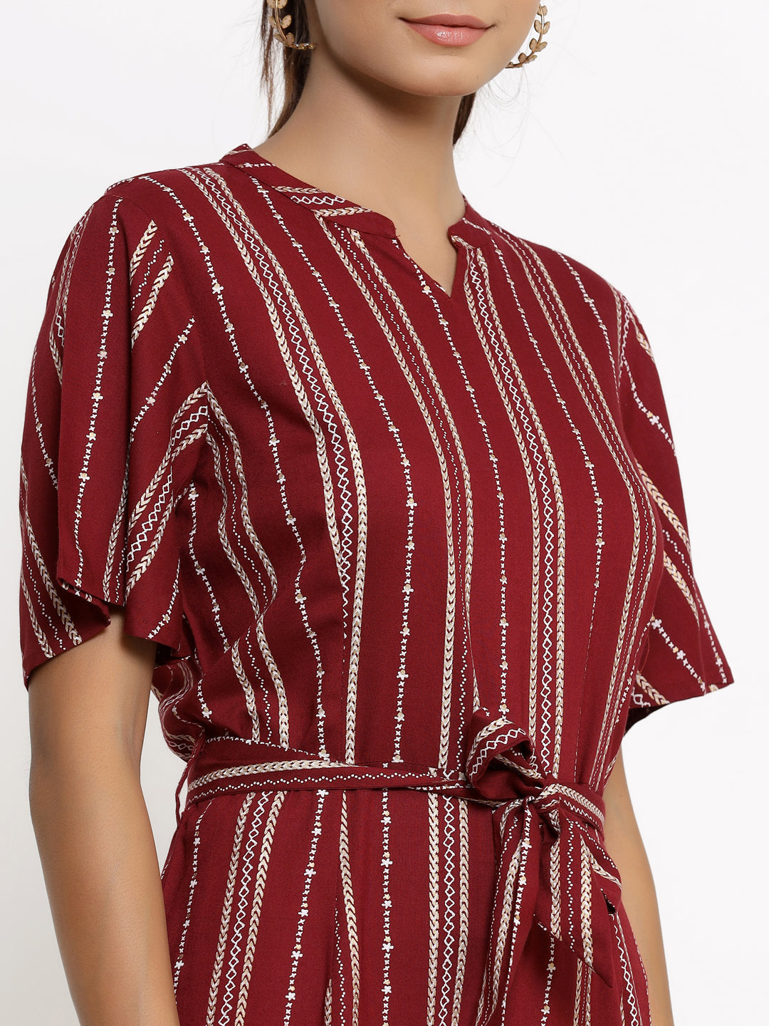 Rayon Stripe Print Straight Jumpsuit