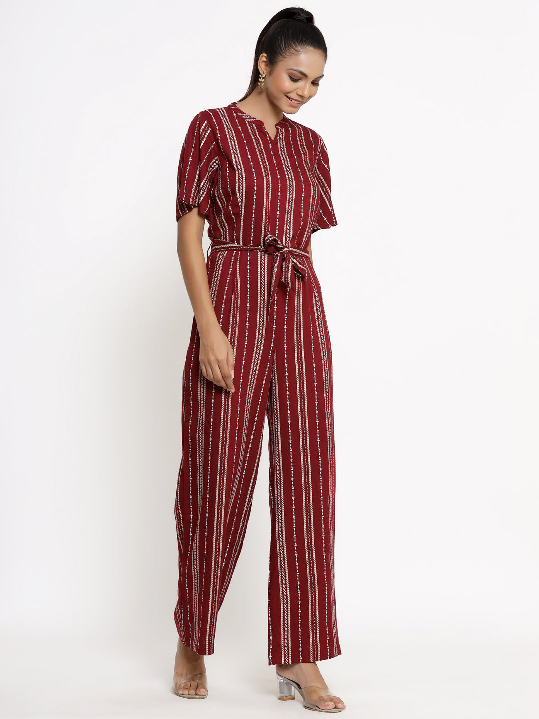 Rayon Stripe Print Straight Jumpsuit