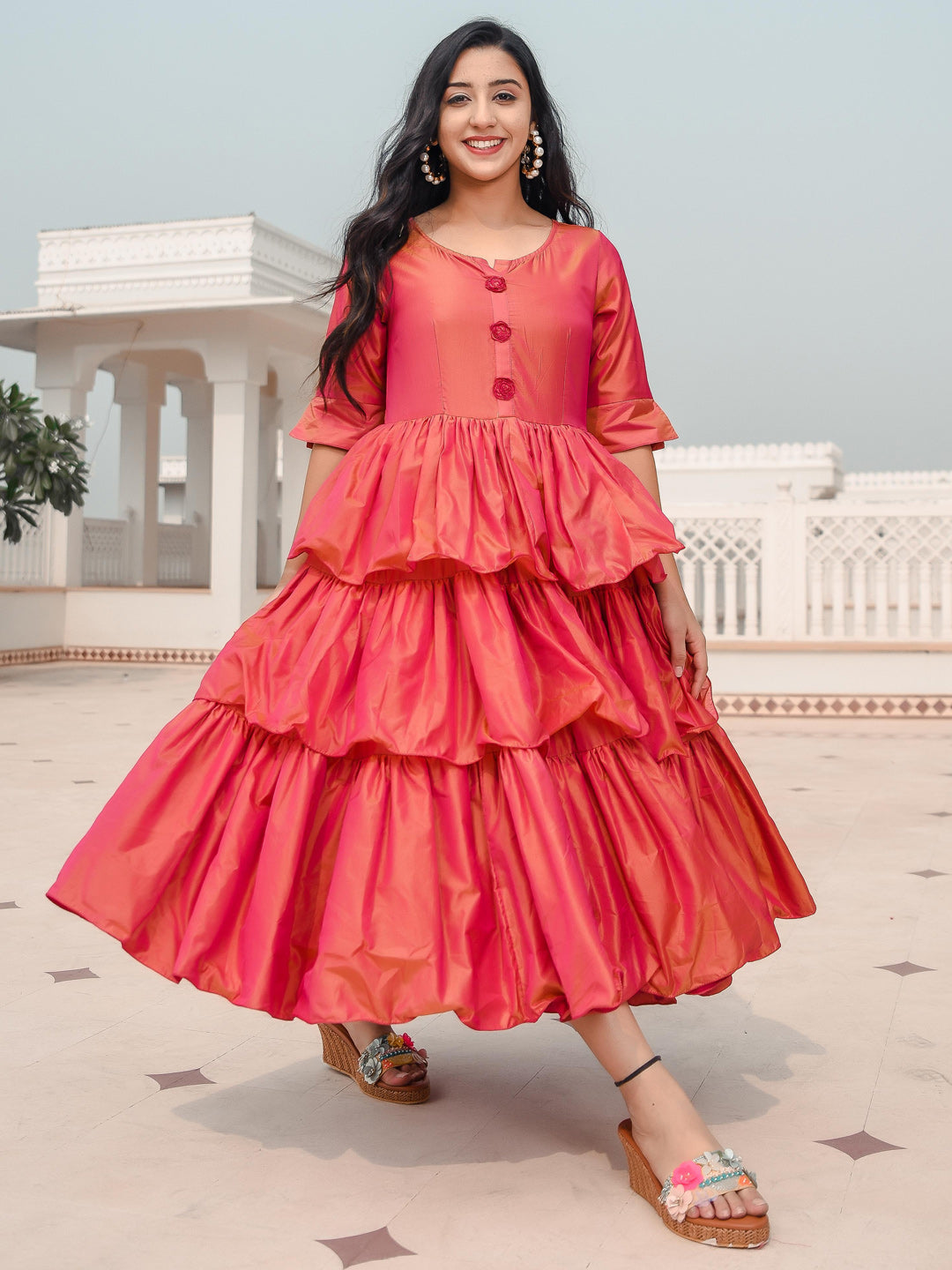 Ruffled Rose Button Dress