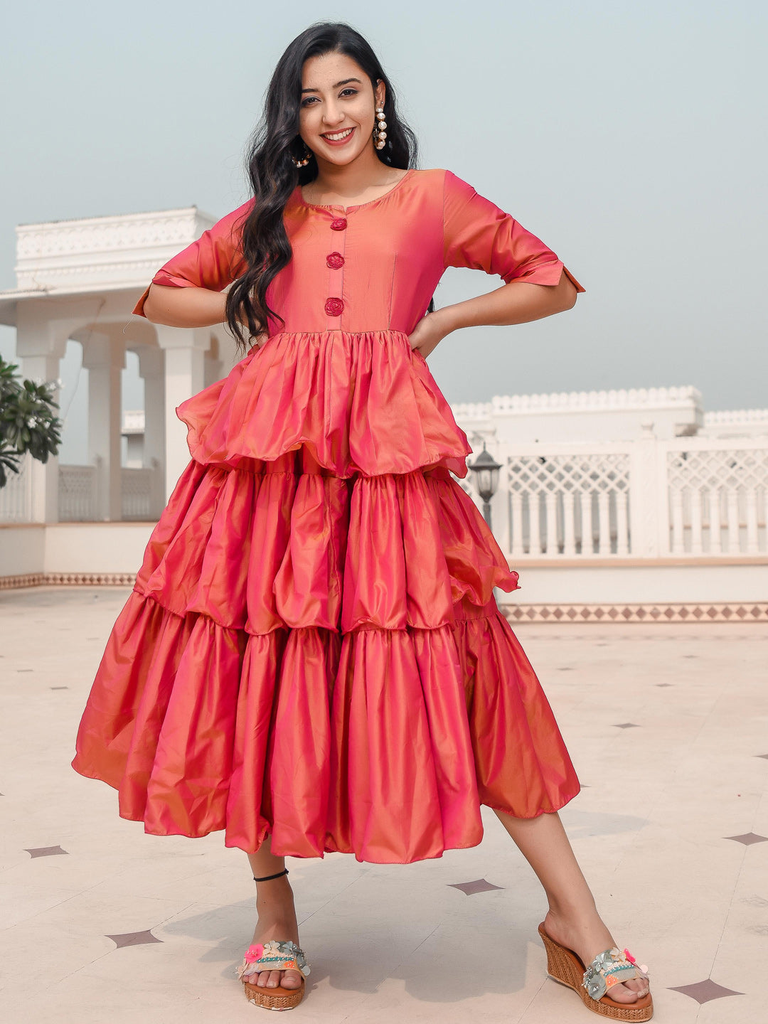 Ruffled Rose Button Dress