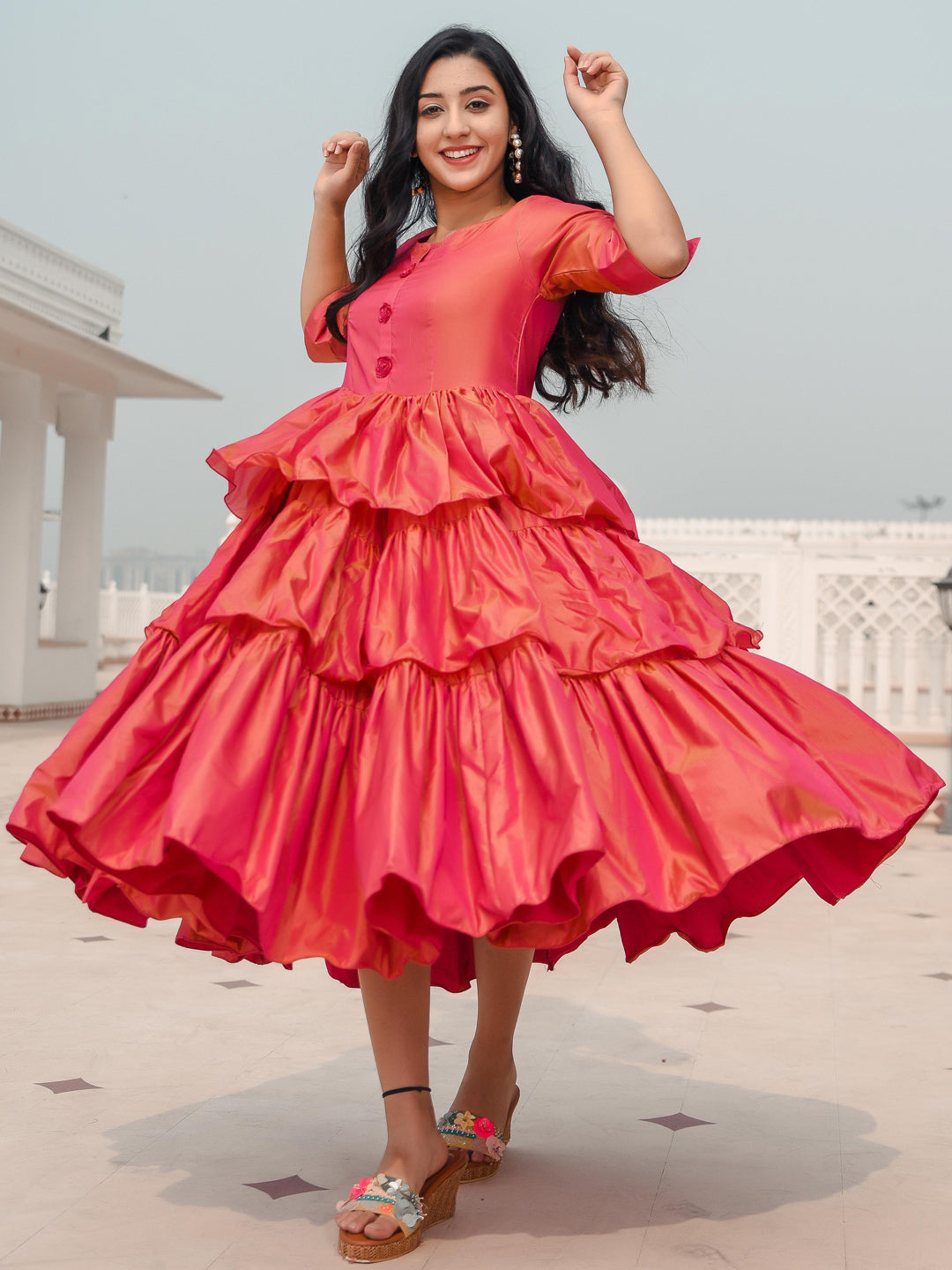 Ruffled Rose Button Dress