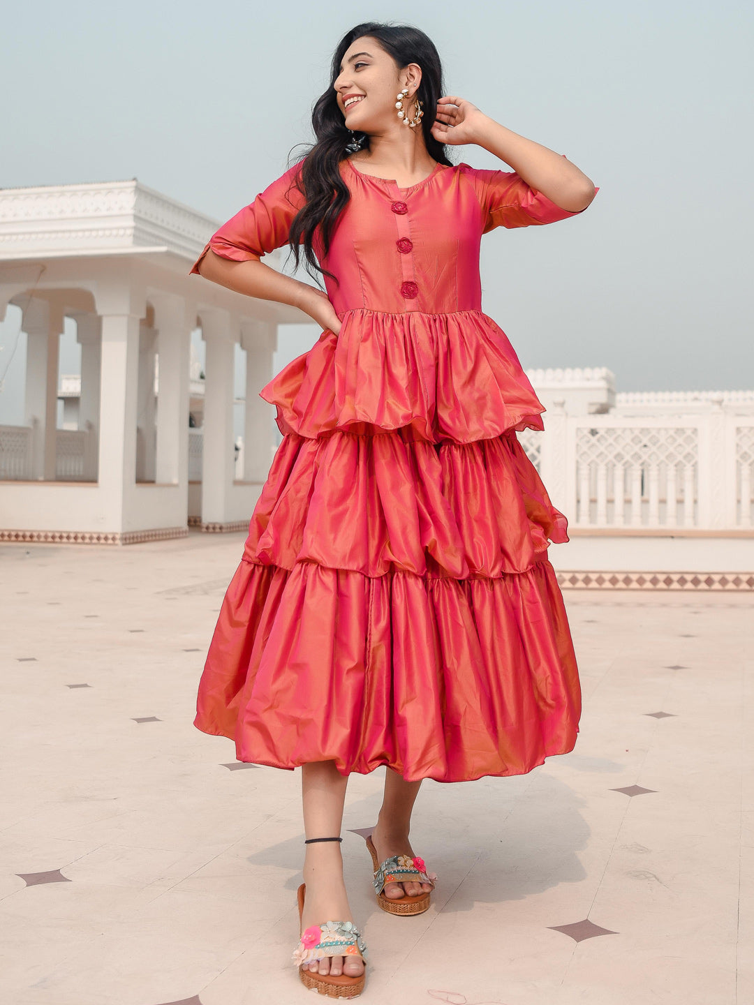 Ruffled Rose Button Dress