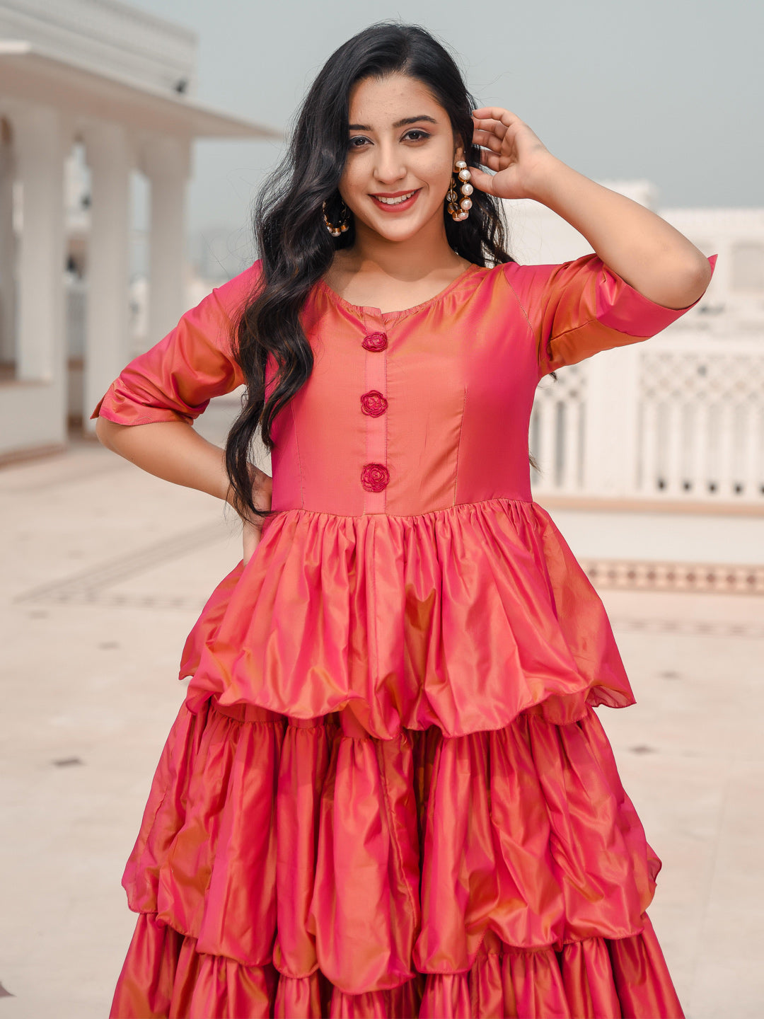 Ruffled Rose Button Dress
