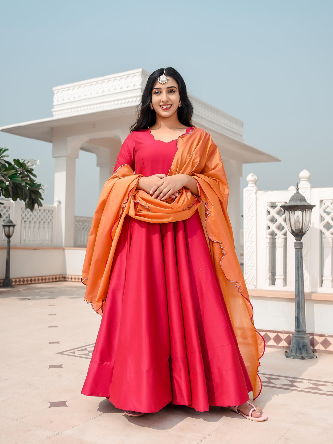 Hot Princess Pink Dress With Cut Work Dupatta