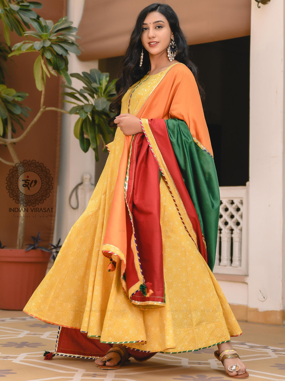 Medallion Yellow Anarkali Set