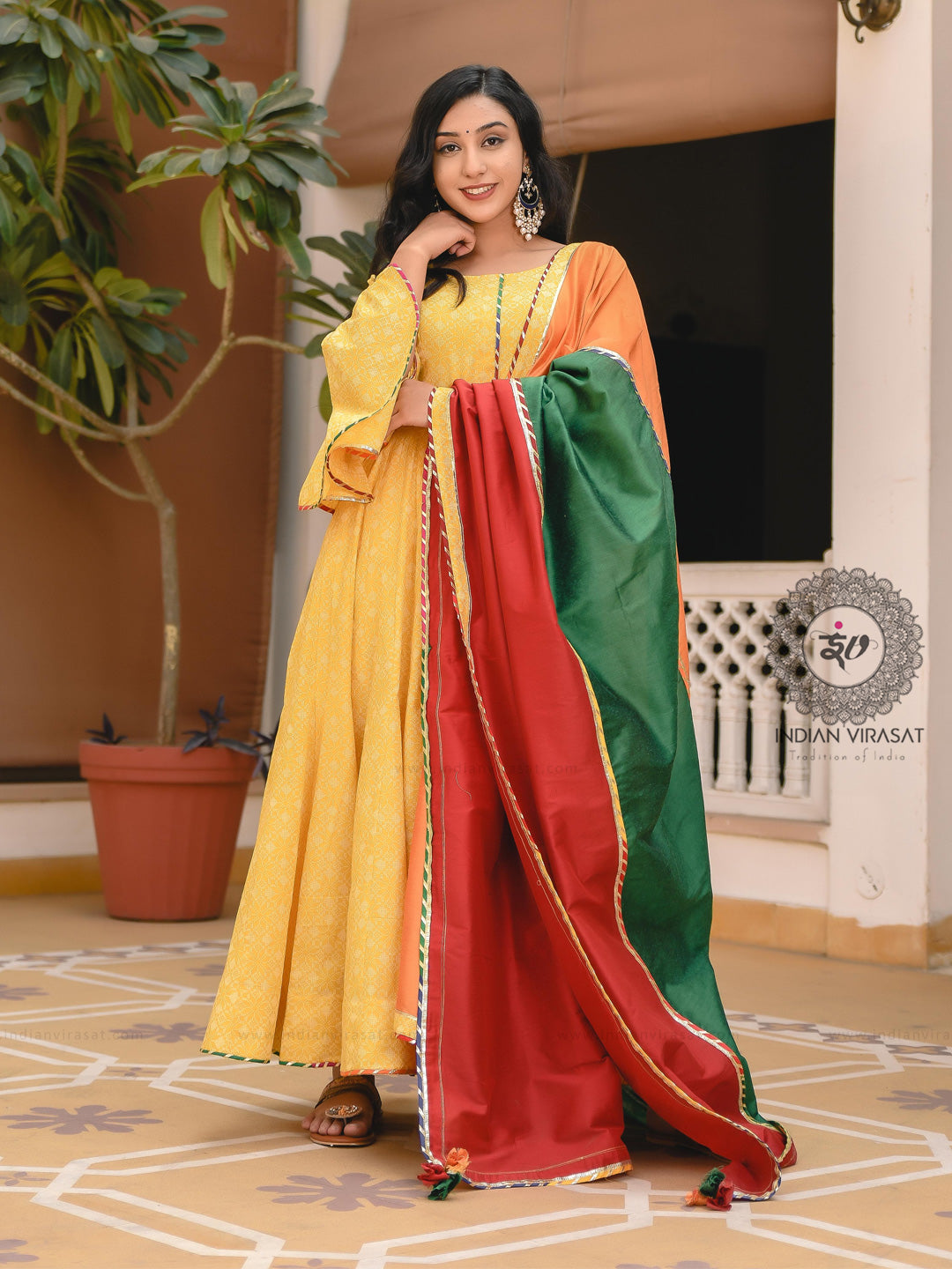 Medallion Yellow Anarkali Set