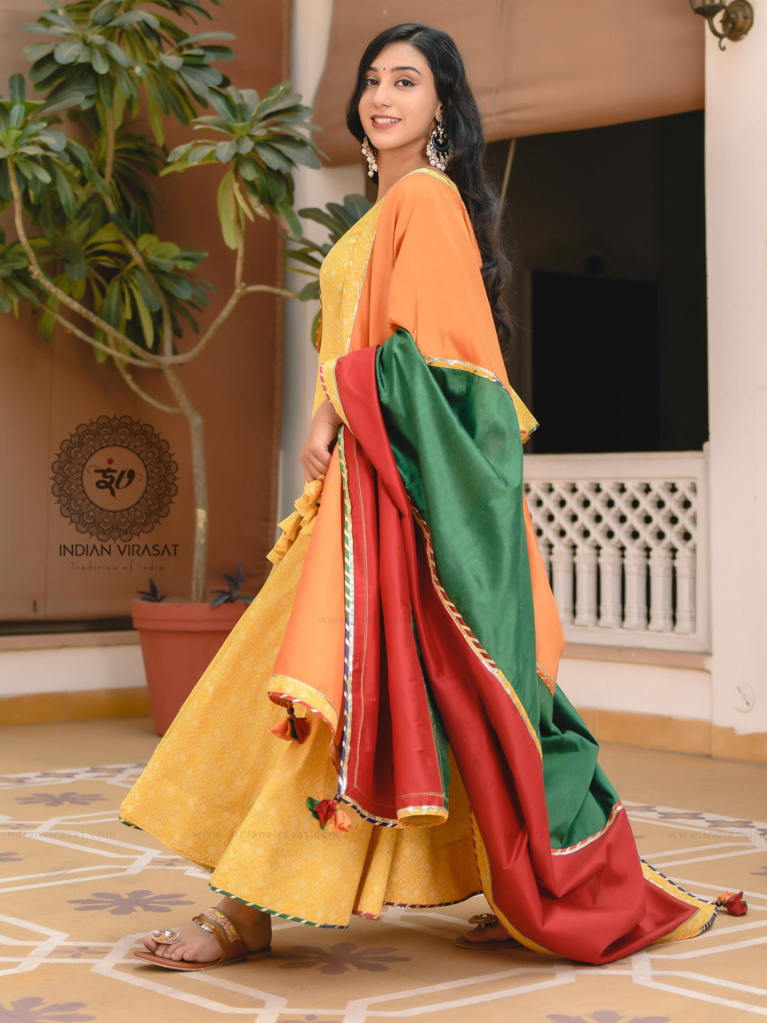 Medallion Yellow Anarkali Set