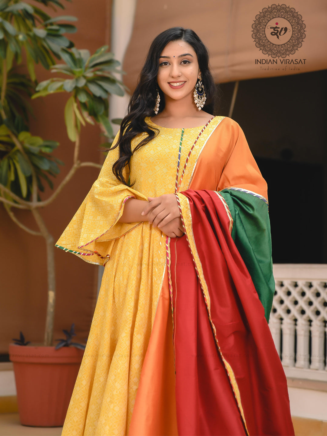 Medallion Yellow Anarkali Set