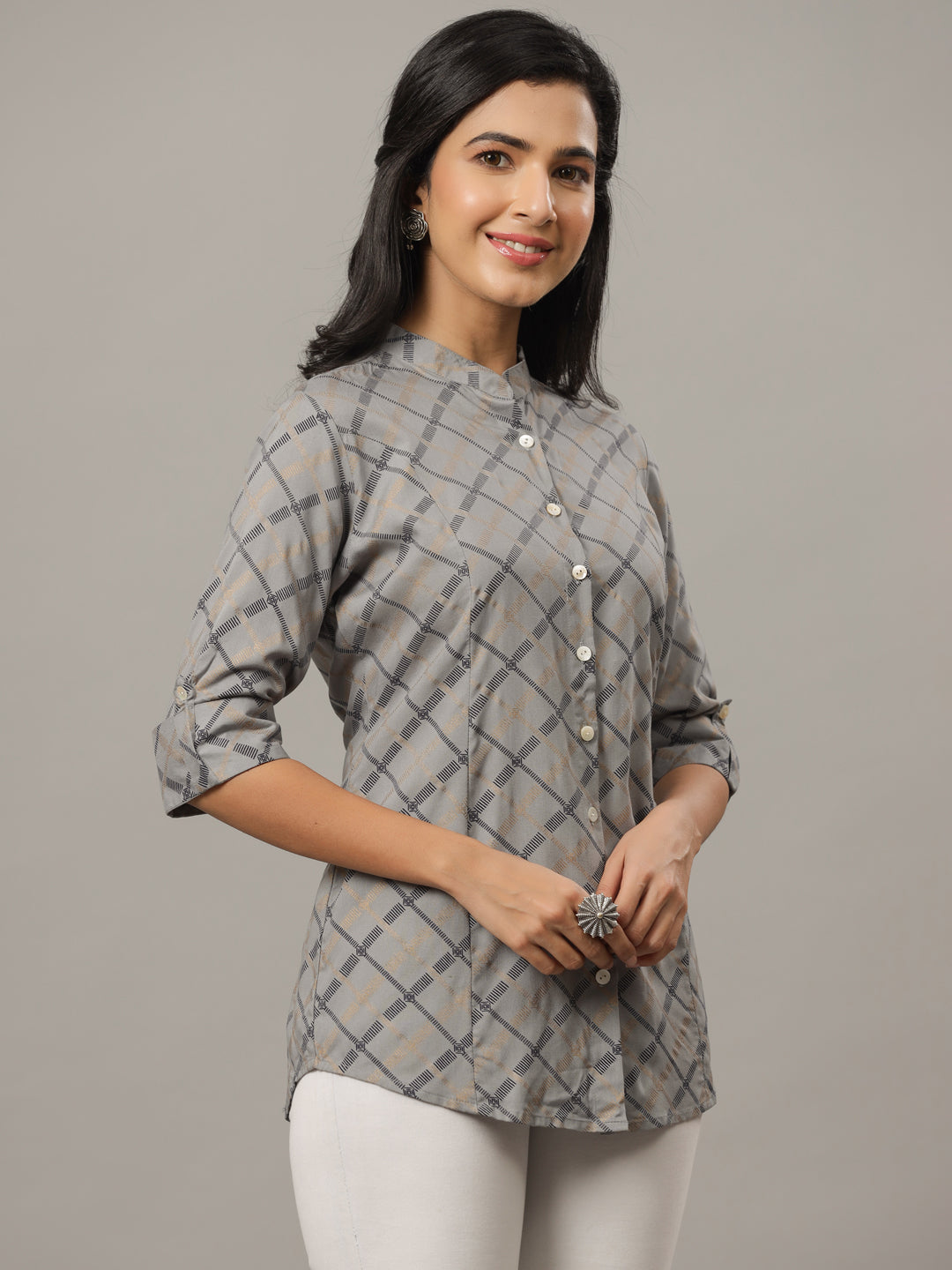 Grey Regular Fit Gold Print Casual Shirt