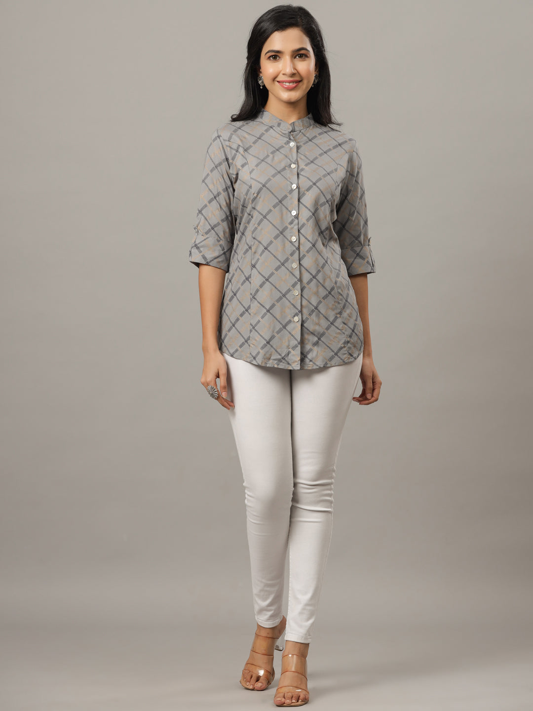 Grey Regular Fit Gold Print Casual Shirt