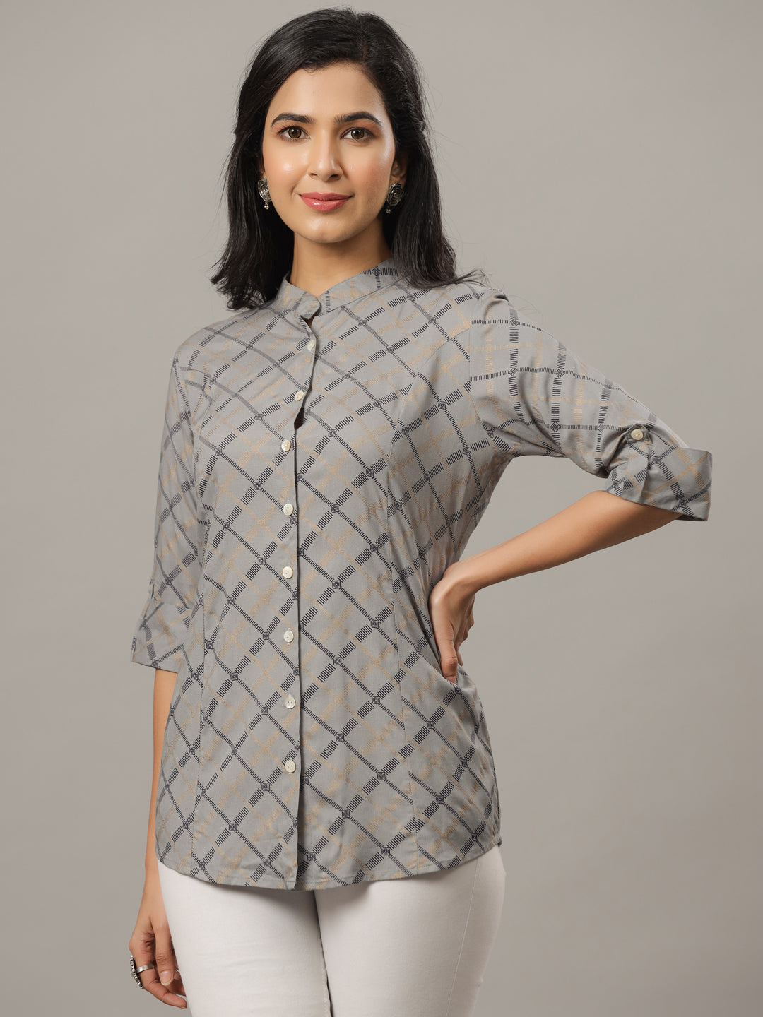 Grey Regular Fit Gold Print Casual Shirt
