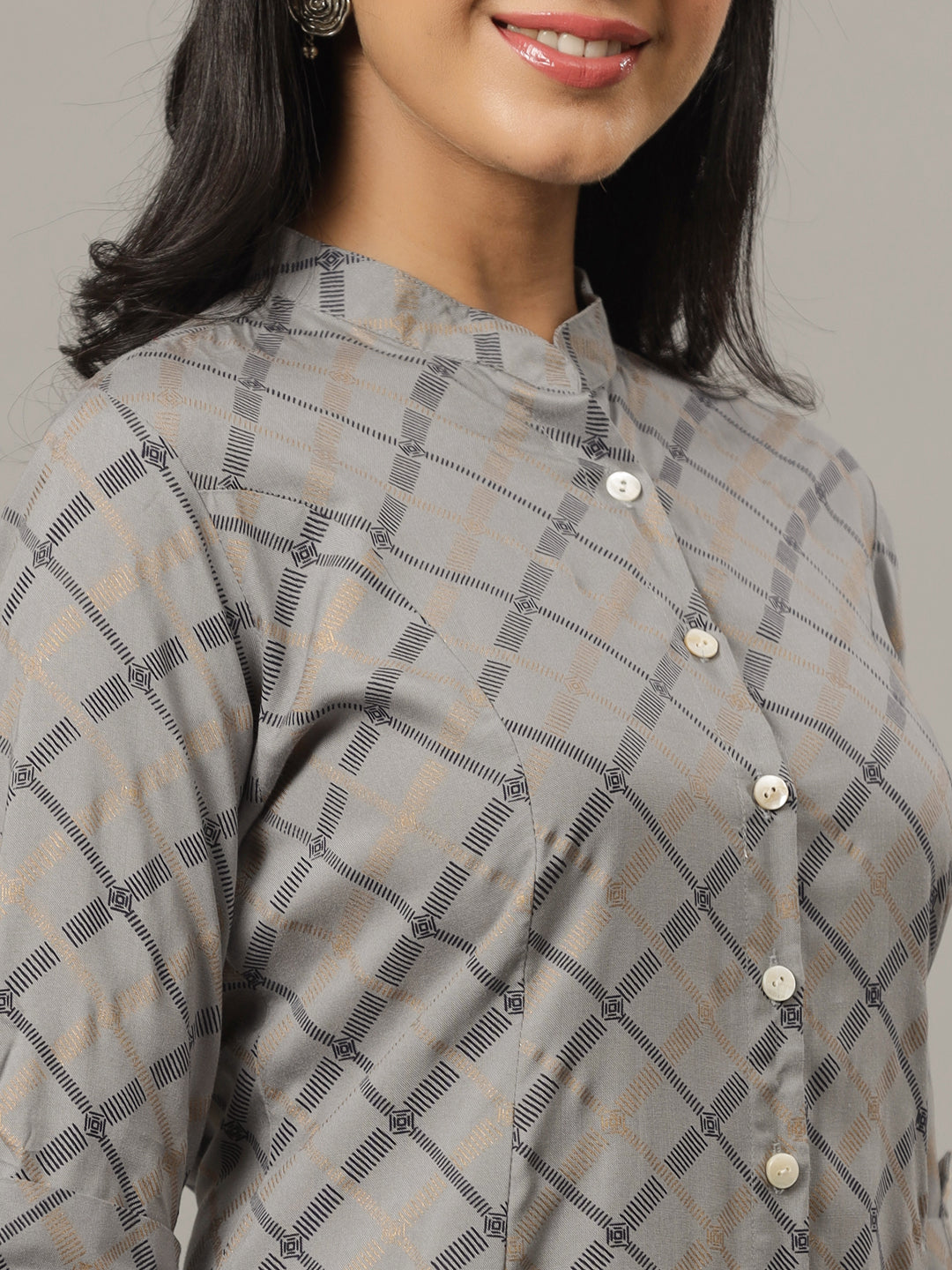 Grey Regular Fit Gold Print Casual Shirt
