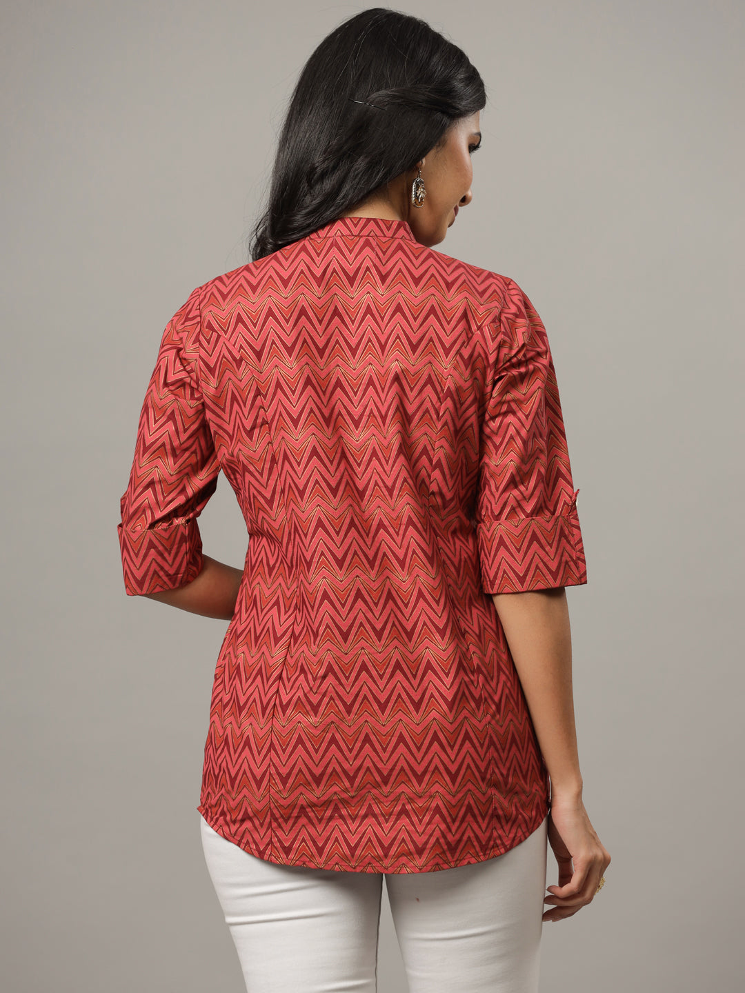 Red Regular Fit Zig Zag Print Casual Shirt