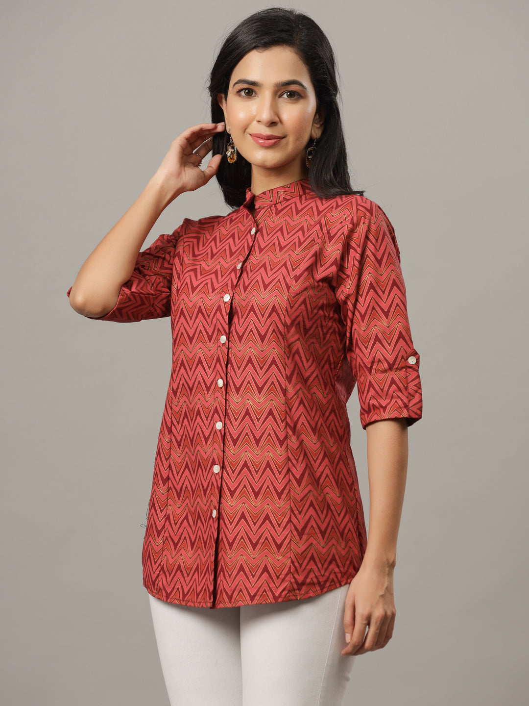 Red Regular Fit Zig Zag Print Casual Shirt