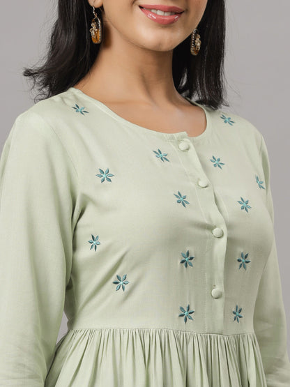 Olive Embroidered Casual Top