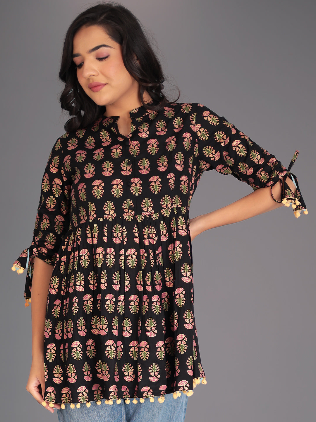 Women Black Printed Casual Top