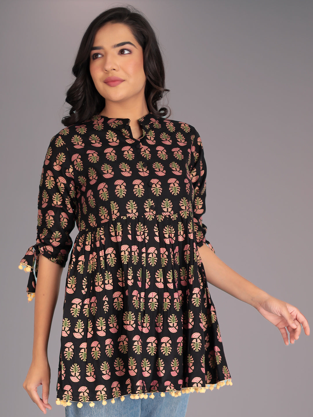 Women Black Printed Casual Top