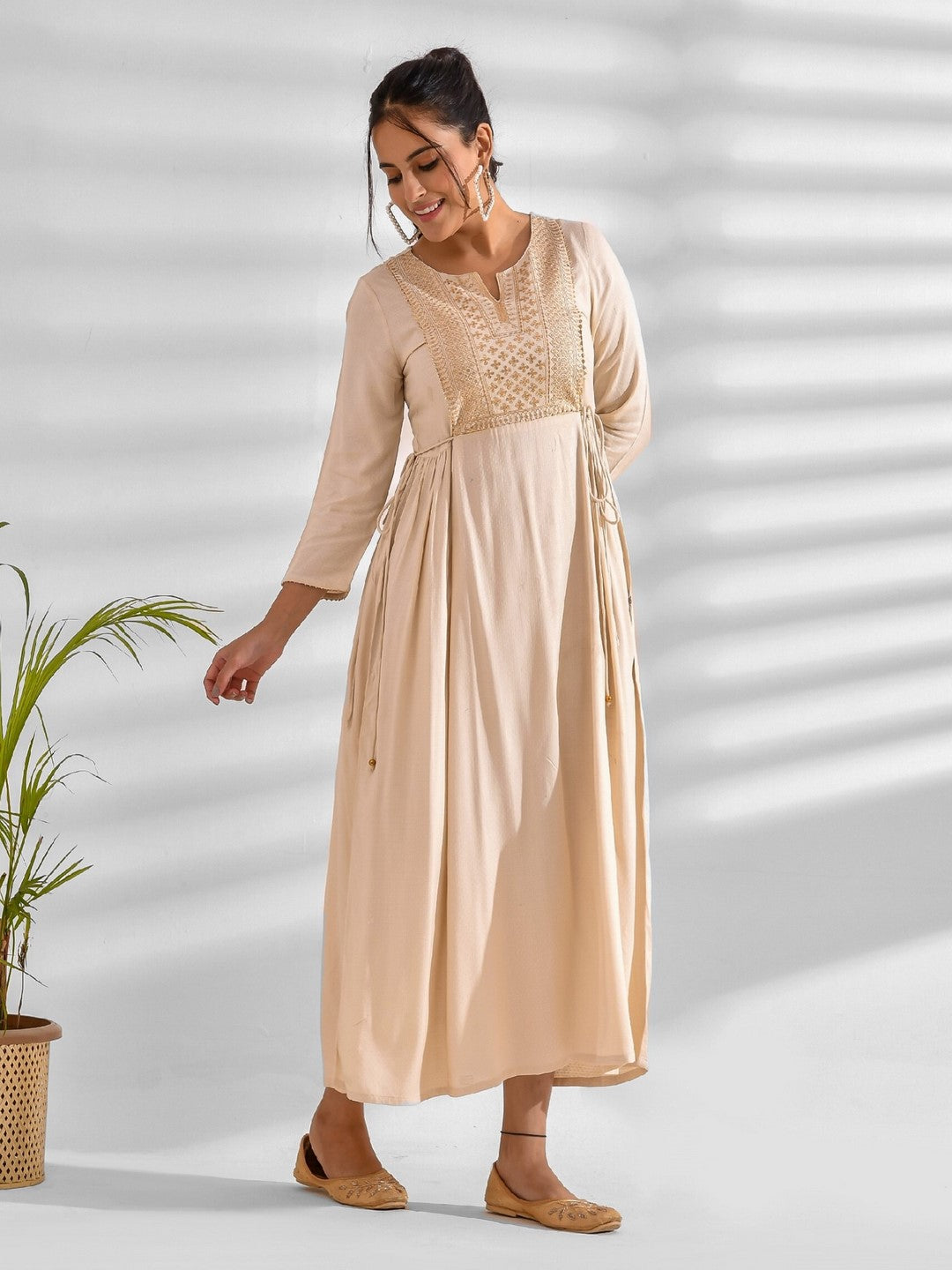 Flared Ethnic Motifs Viscose Rayon Dress