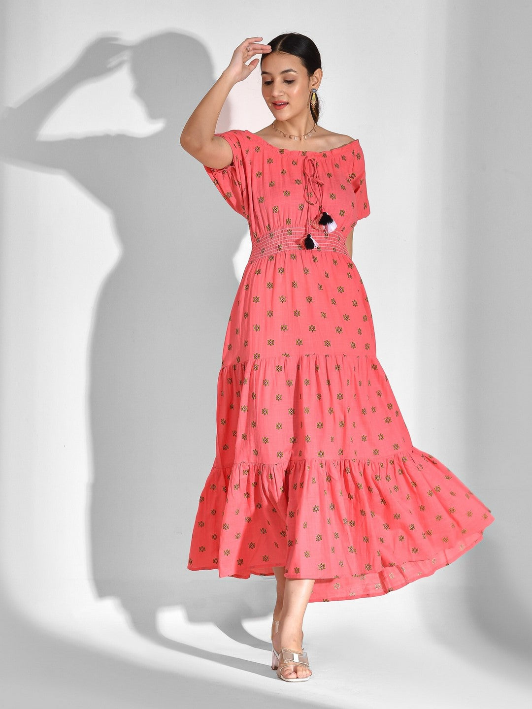 Flared Printed Viscose Rayon Dress