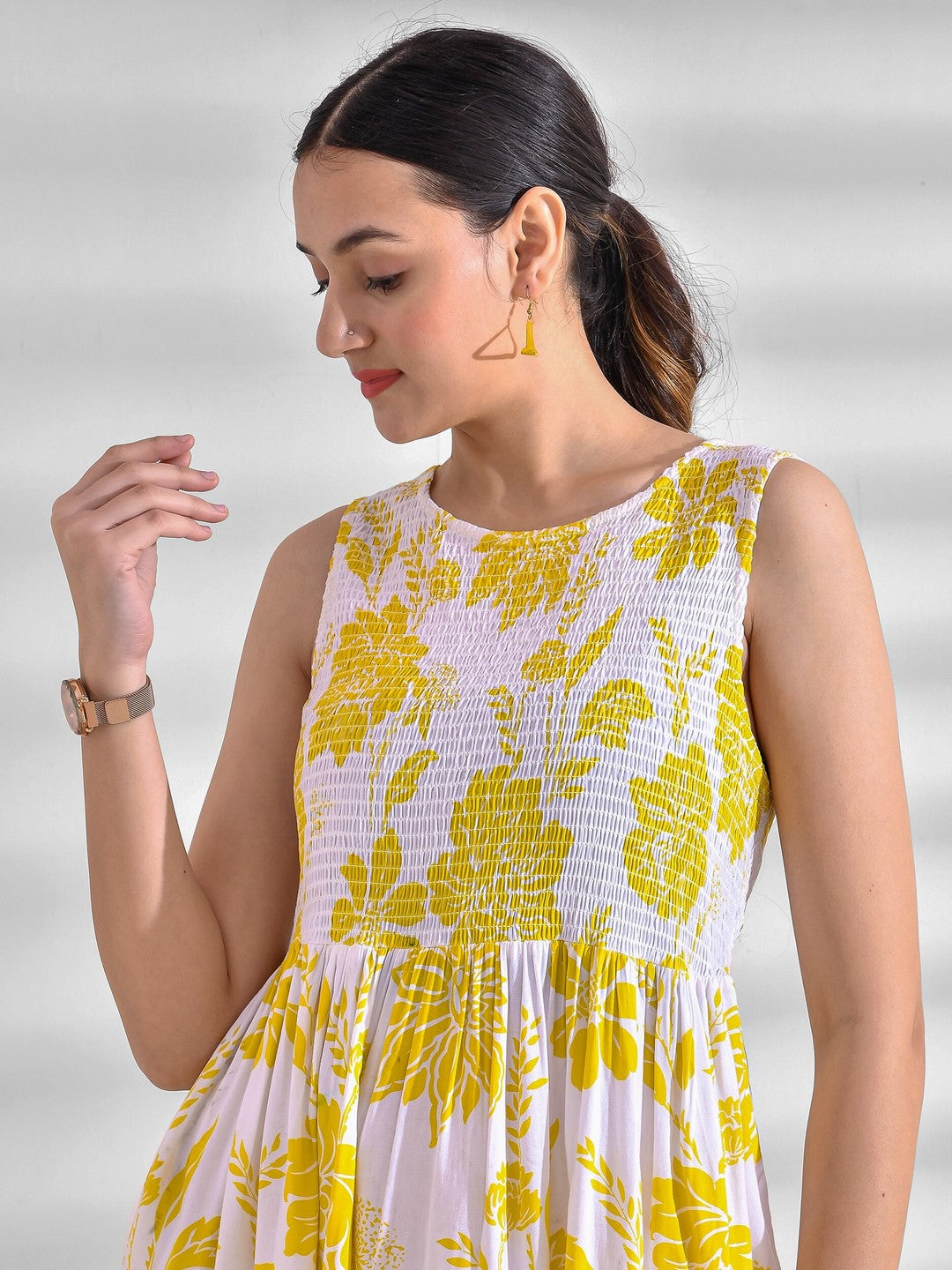 Flared Printed Viscose Rayon Dress