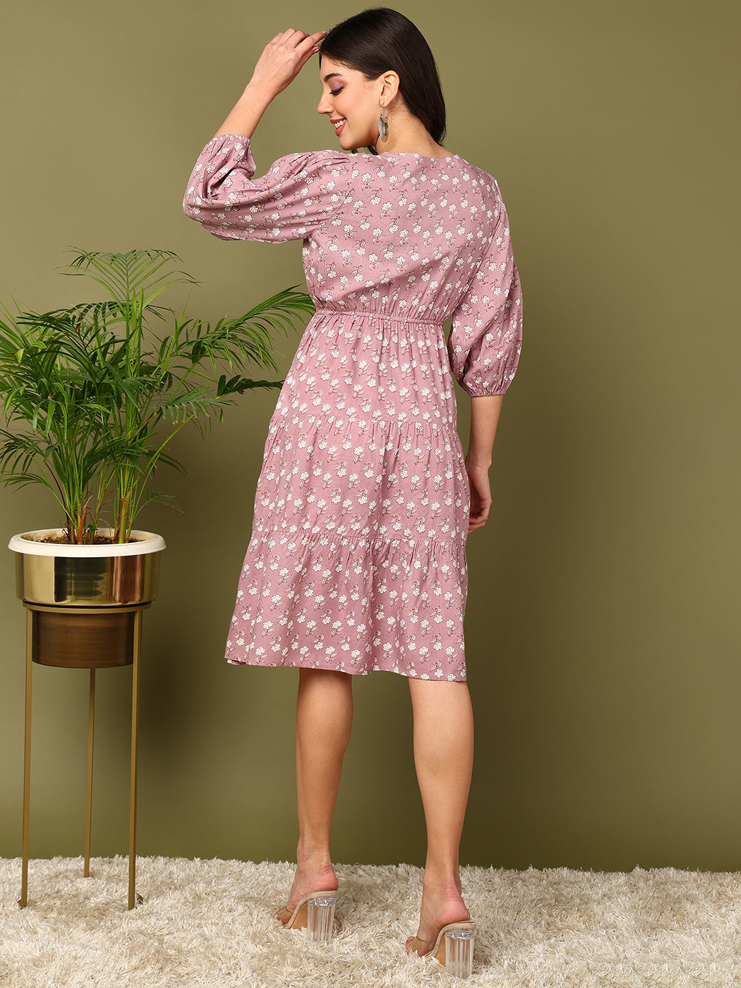 Flared Printed Viscose Rayon Dress