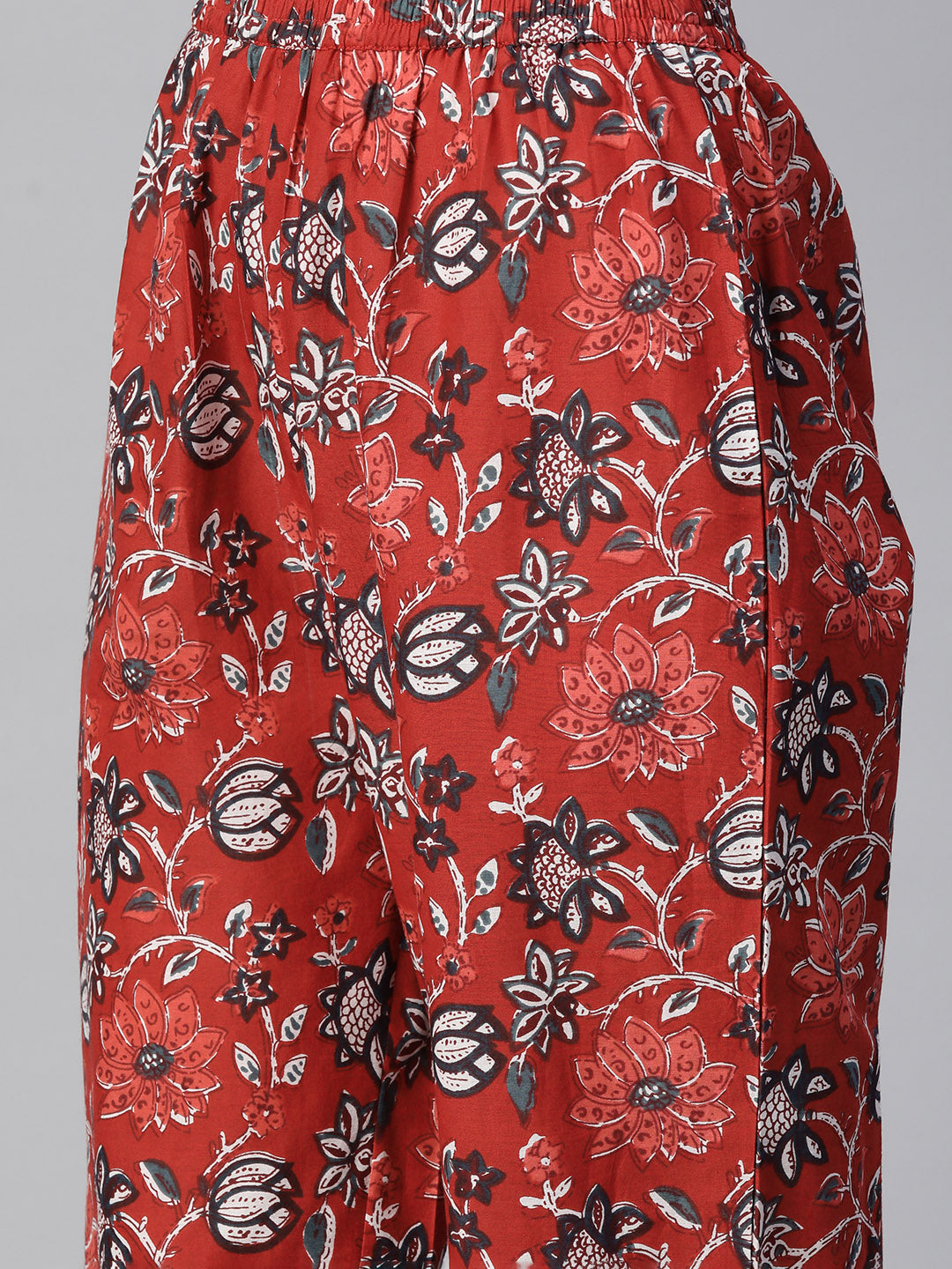 Floral Print Pure Cotton Calf Length Mandarin Collar Kurta Set