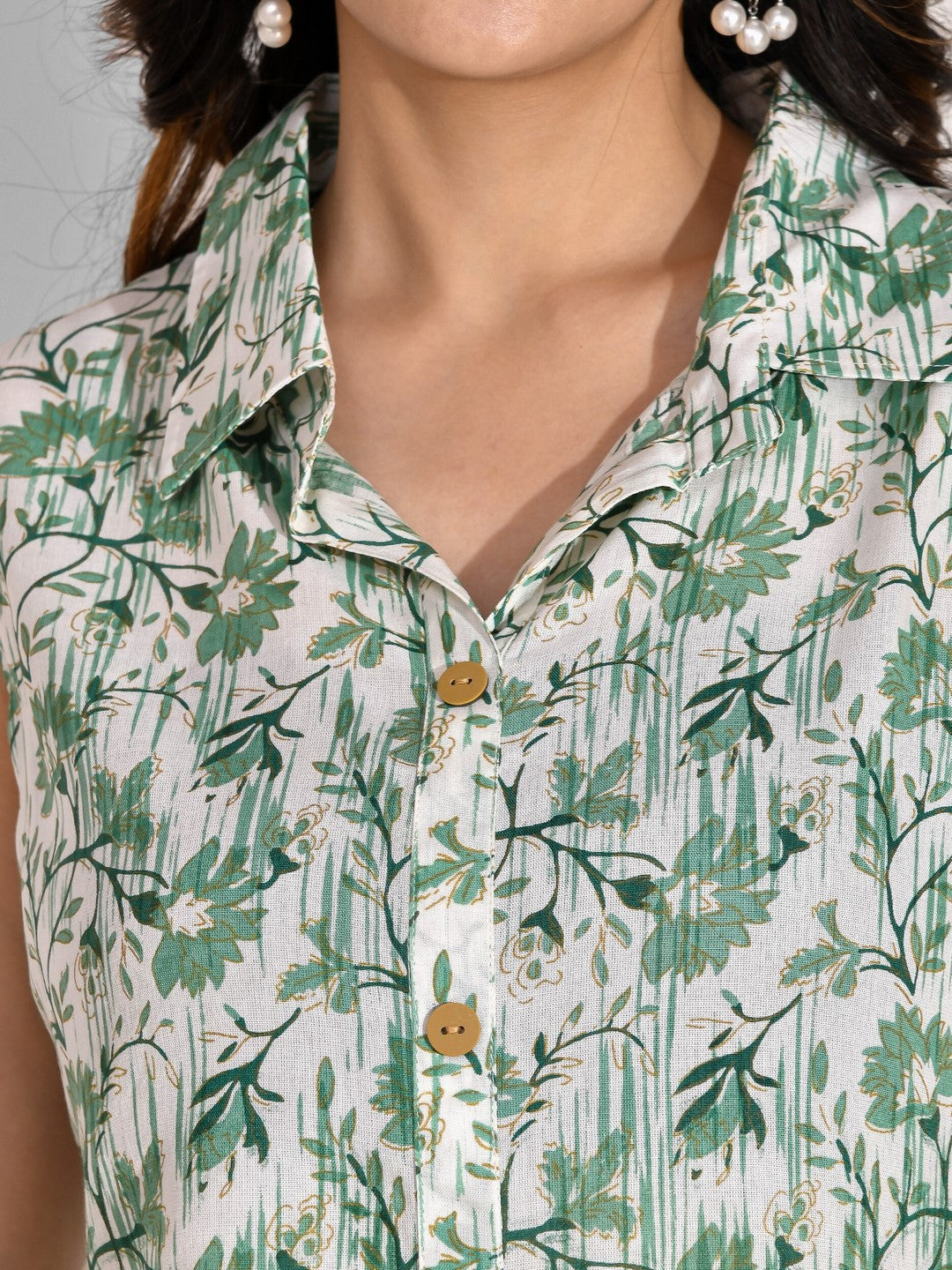 Viscose Rayon Floral Collared Neck Kurta Set