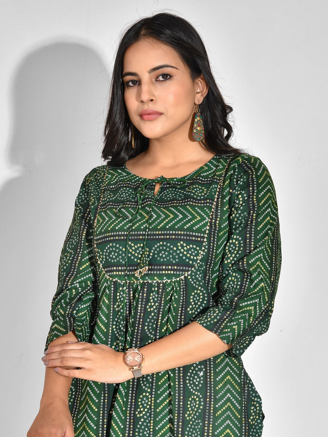 Printed Viscose Rayon 3/4 Sleeve Kurta And Trouser Set