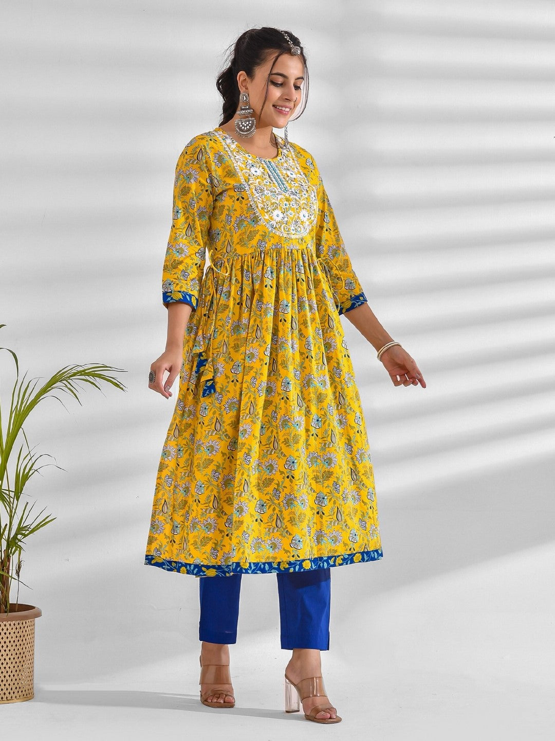 Printed Pure Cotton 3/4 Sleeve Kurta And Trouser Set
