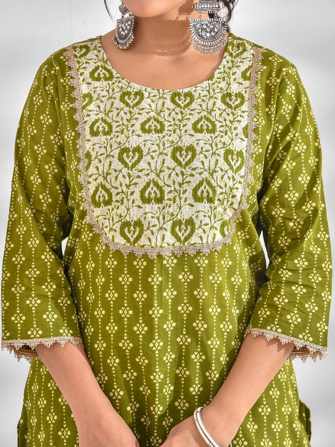 Printed Pure Cotton 3/4 Sleeve Kurta And Trouser Set With Dupatta