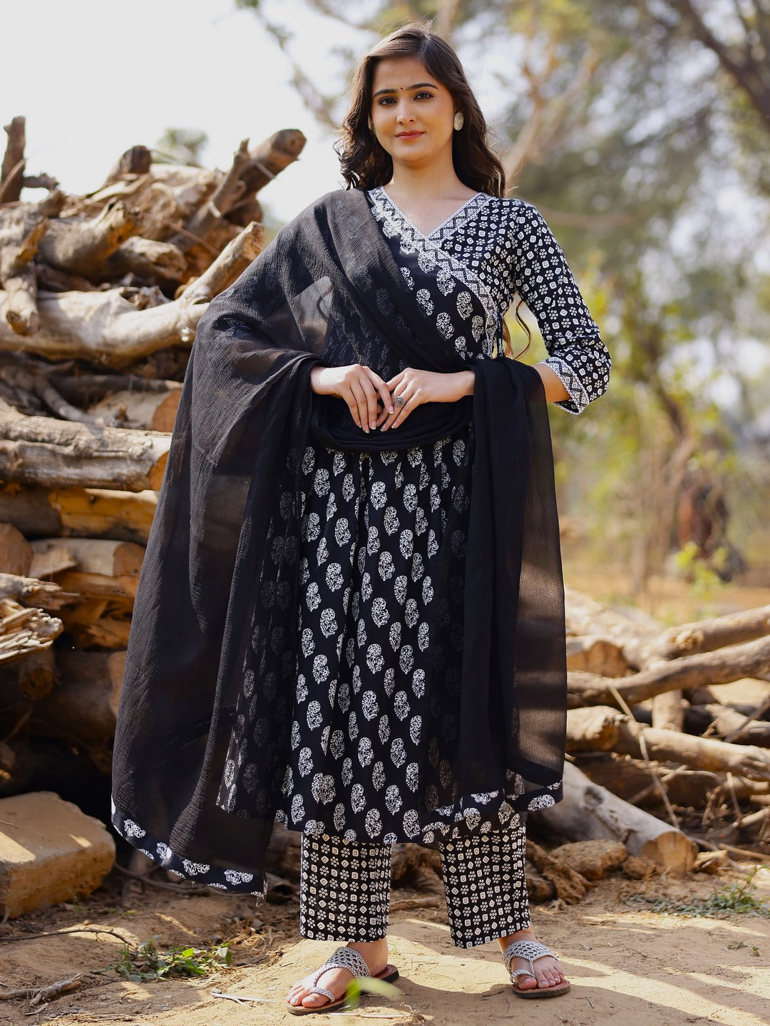 Printed Viscose Rayon 3/4 Sleeve Kurta And Palazzo Set With Dupatta