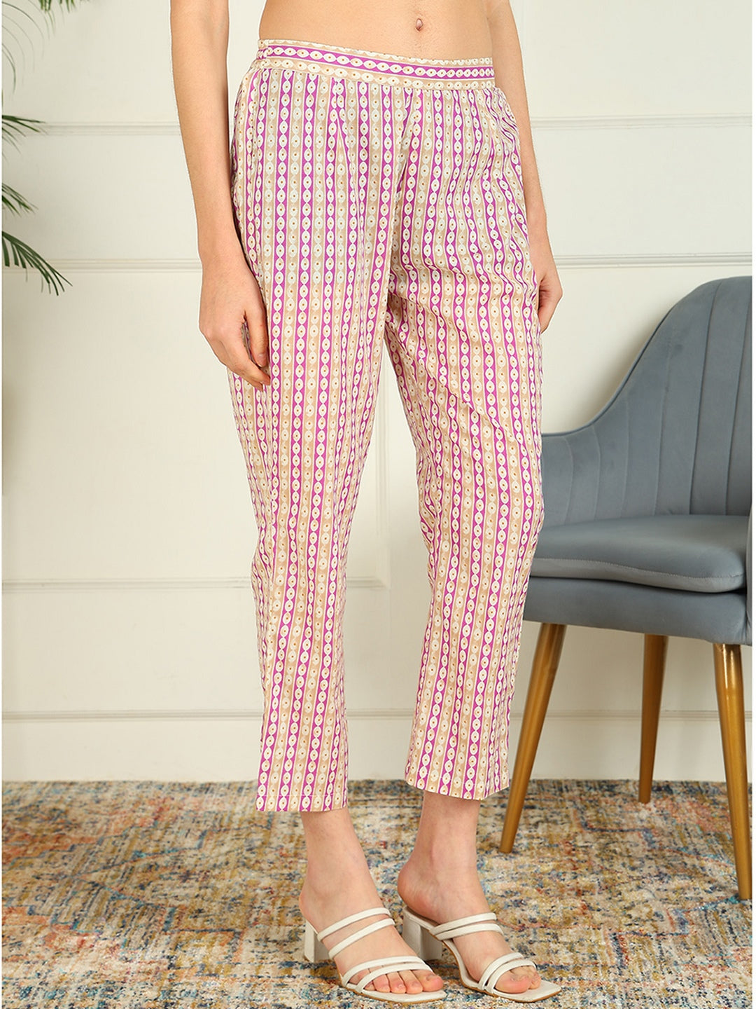 Printed Pure Cotton 3/4 Sleeve Kurta And Trouser Set Wih Dupatta