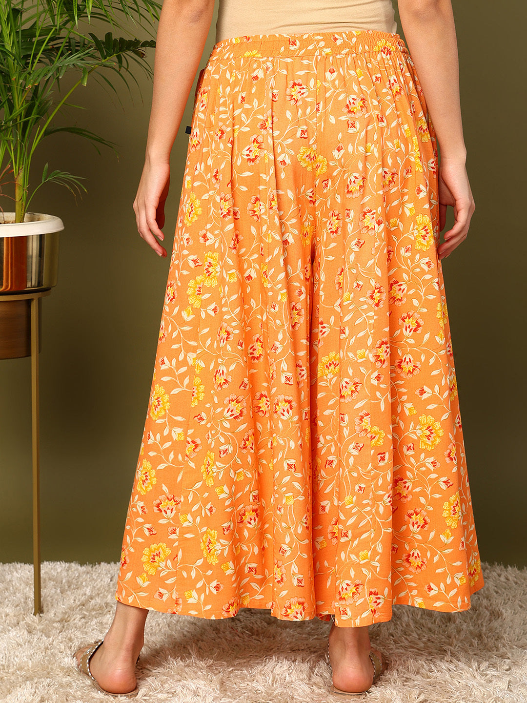 Orange Viscose Rayon Printed Palazzos