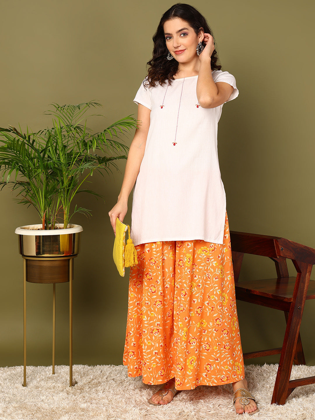 Orange Viscose Rayon Printed Palazzos