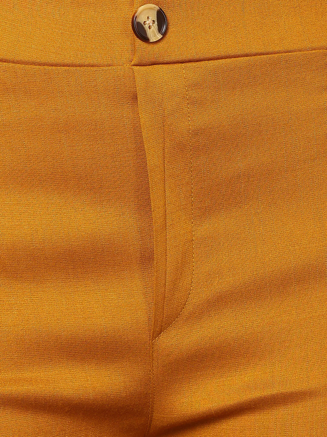 Yellow Lycra Blend Solid Bootcut Trousers