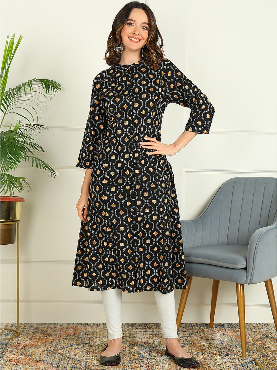 A-line Printed Pure Cotton Kurta