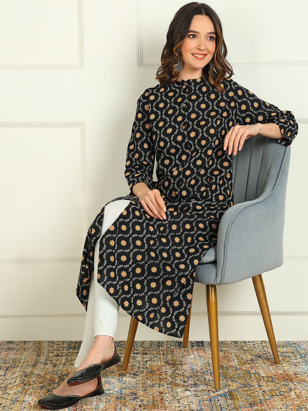 A-line Printed Pure Cotton Kurta