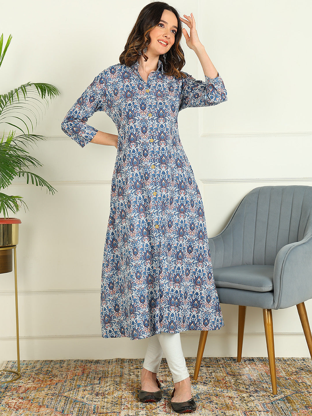 A-line Printed Pure Cotton Kurta