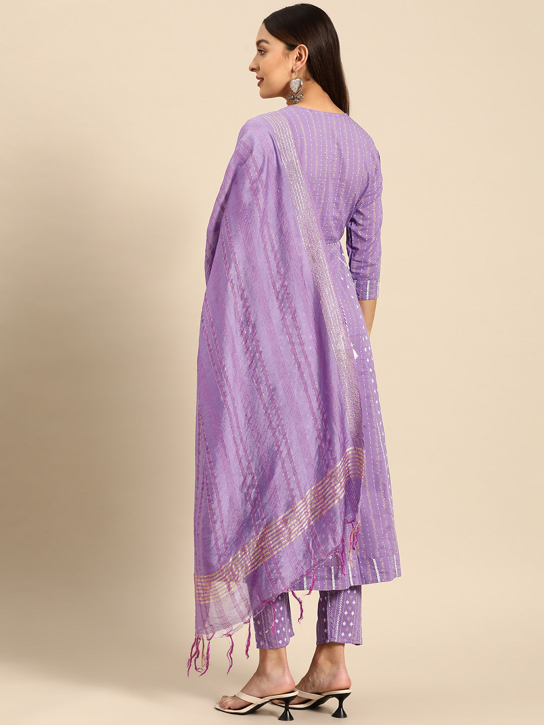 Embroidered Long A-line Cotton kurta Set With Dupatta